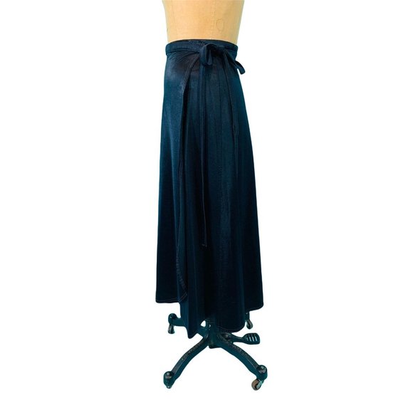 Vintage 70s Wrap Skirt Womens XXS Black Shiny Spandex Spalding - Picture 7 of 10